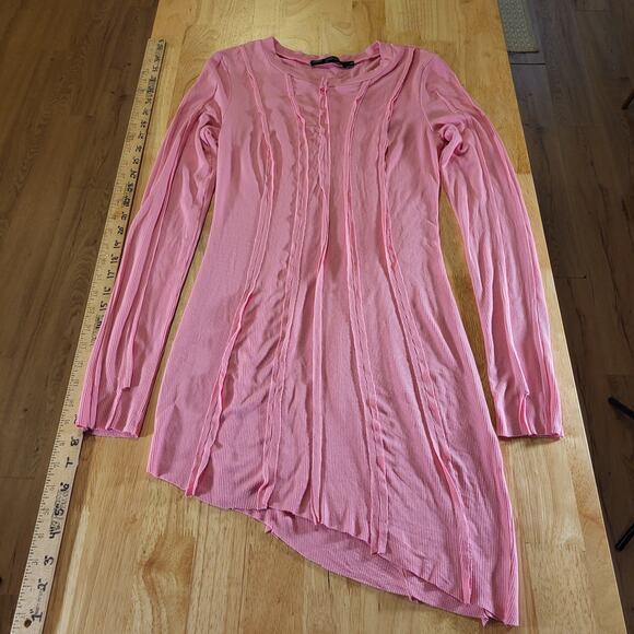 Finesse Pink Jersey Long Sleeve Asymmetrical Hem Stretch Crew Neck - Picture 1 of 12